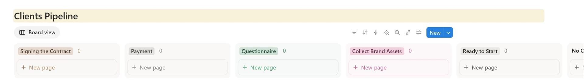 Apex Studio client pipeline organized by onboarding stage